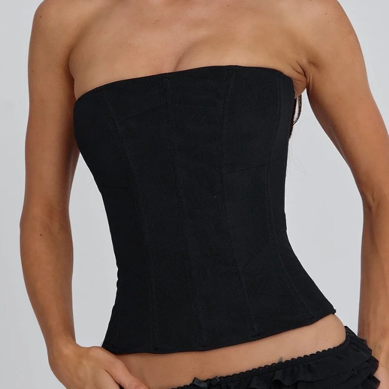 Strapless Black Corset Top - Outcast Clothing